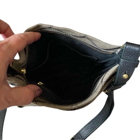 Fossil Preston Jacquard & Pebbled Leather Expandable Crossbody Purse, Tan/Black - Picture 7 of 10